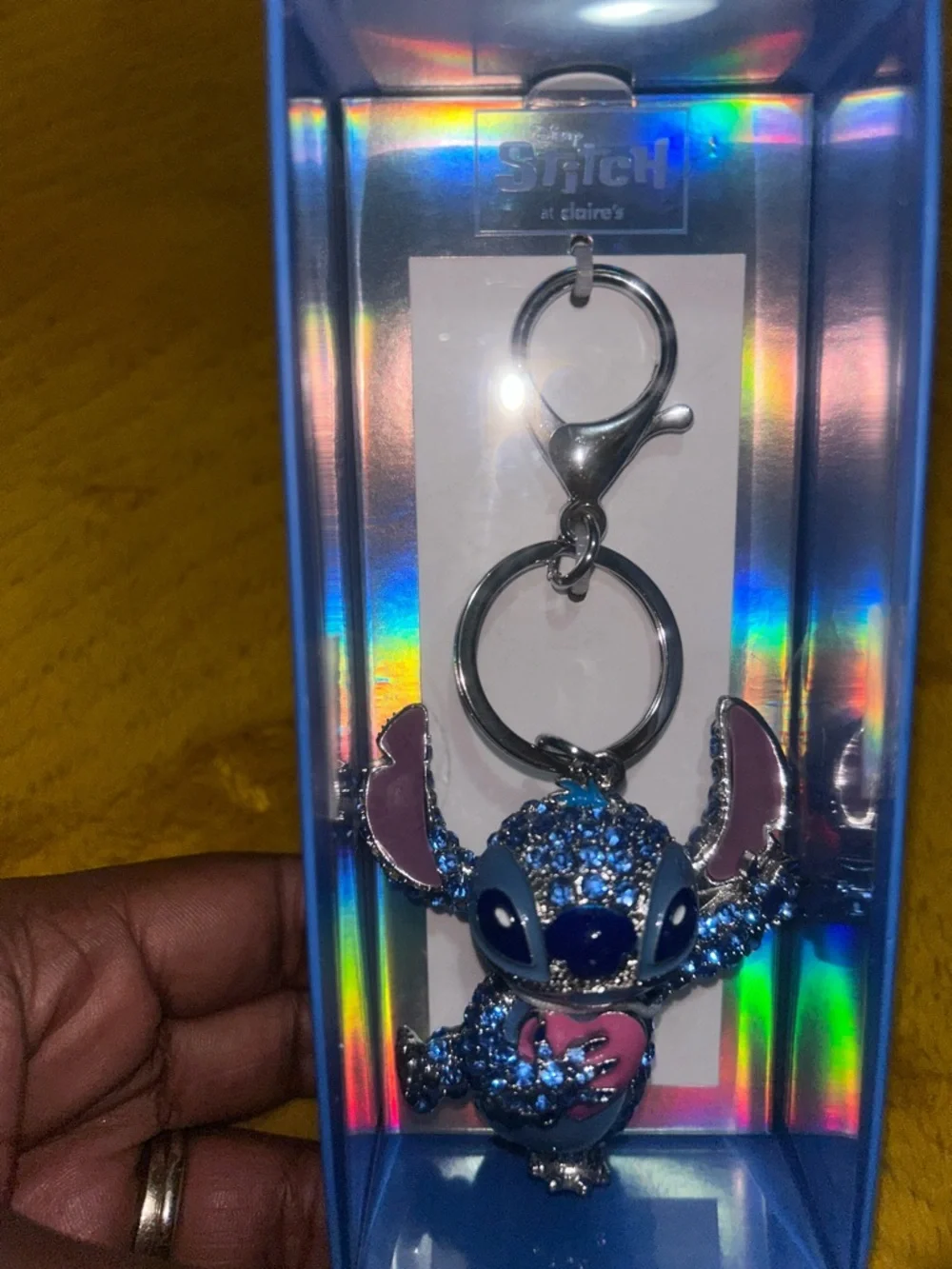 Disney Crystal Blue Stitch Keychain with Pink Accents - Picture 4 of 4